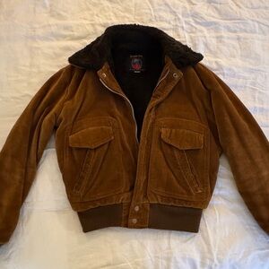 Brown Bomber Jacket with Faux Fur Collar